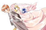  1boy 1girl ahoge blonde_hair couple dress emiya_shirou fate/stay_night fate_(series) flower green_eyes hand_holding izumiyamisono red_hair saber veil wedding wedding_dress 