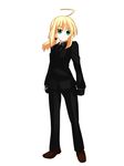  aki_chimaki artoria_pendragon_(all) bad_id bad_pixiv_id blonde_hair fate/zero fate_(series) formal saber simple_background solo suit white_background 