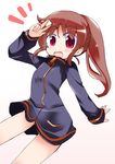  :d bare_legs bottomless brown_hair gradient gradient_background highres jacket long_sleeves mahjong mahjong_tile naked_track_jacket no_panties no_pants open_mouth ponytail saki saki_achiga-hen shirogane_(platinum) smile solo takakamo_shizuno track_jacket 