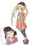  2girls brown_hair choker coat dress elle_mel_martha green_eyes hair_ornament hat jewelry long_hair multiple_girls necklace open_mouth reala shoes short_hair tales_of_(series) tales_of_destiny_2 tales_of_xillia tales_of_xillia_2 twintails 