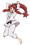  barefoot danball_senki dougi hanasaki_ran jumping kano_ko long_hair ponytail red_hair 