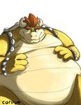  belly bowser chubby claws corpu corpu&lt;3 hair horn koopa male mario_bros morbidly_obese nintendo nude obese overweight plain_background reptile scalie shell smile solo spikes turtle video_games white_background 