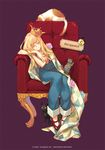  blanket blonde_hair blue_flower blue_rose cat closed_eyes cover cover_page crossed_arms crown flower head_rest long_hair mary_janes miyata_souji original overalls pants pants_rolled_up pink_flower pink_rose rose shoes sitting sleeping smile solo throne 