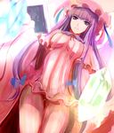  bare_legs book breasts capelet crystal dearmybrothers hat highres large_breasts light_smile long_hair looking_at_viewer magic_circle patchouli_knowledge purple_eyes purple_hair solo touhou very_long_hair 