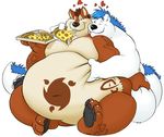  belly_rub canine cheese cuddling eating fondling food gay grope hug hybrid kronexfire love_handles male mammal moobs nude obese overweight pizza stuffing thick_tail 