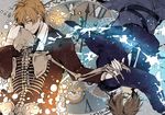  america_(hetalia) axis_powers_hetalia bad_id bad_pixiv_id blonde_hair blue_eyes bone brown_hair formal gloves green_eyes male_focus multiple_boys necktie nigou_(kakure28) skull suit united_kingdom_(hetalia) upside-down 