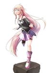  bare_shoulders blonde_hair blue_eyes boots braid full_body ia_(vocaloid) long_hair looking_at_viewer murakami_monako off_shoulder pink_hair simple_background single_thighhigh skirt smile solo thigh_strap thighhighs twin_braids very_long_hair vocaloid 