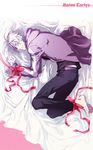  bad_id bad_pixiv_id barefoot bound fate/zero fate_(series) hood hoodie male_focus matou_kariya on_bed ribbon scr.e solo tied_up white_hair 