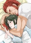  airi_h beard casual facial_hair fate/zero fate_(series) green_eyes green_hair male_focus multiple_boys pajamas red_hair rider_(fate/zero) sleeping waver_velvet 