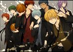  akashi_seijuurou aomine_daiki bad_id bad_pixiv_id basketball black_hair blonde_hair blue_eyes blue_hair dark_skin dark_skinned_male food formal glasses green_eyes green_hair jewelry kagami_taiga kise_ryouta kuroko_no_basuke kuroko_tetsuya male_focus midorima_shintarou multiple_boys murasakibara_atsushi necklace necktie pocky purple_eyes purple_hair red_eyes red_hair smile suit yellow_eyes yuuno_(yukioka) 