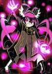  221_(tsutsuichi) arm_up black_background boots coat crazy_eyes cure_happy cure_happy_pose full_body hoshizora_miyuki kamen_rider kamen_rider_fourze_(series) long_hair magical_girl pink_eyes pink_hair precure sharp_teeth smile_precure! solo teeth twintails 