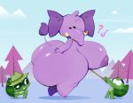 2024 anthro big_breasts big_butt breasts brother_(lore) brothers_(lore) buckteeth butt clothing elephant elephantid female fur green_body green_fur group happy_tree_friends hat hat_only headgear headgear_only headwear headwear_only heart_nose heart_symbol hi_res huge_breasts huge_butt lifty_(htf) looking_down male mammal mostly_nude mu_(artist) nude nude_female plant proboscidean procyonid purple_body question_mark raccoon rope rope_pull shifty_(htf) sibling_(lore) size_difference struggling teeth thick_thighs tree trio tusks