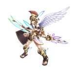  1boy armband armor feathered_wings feathers full_body helmet kid_icarus kid_icarus_uprising lowres male male_focus nintendo official_art pit pit_(kid_icarus) sandals shield toga weapon white_background wings 