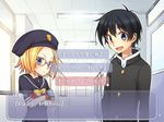  armband black_hair blonde_hair cts58 dating_sim glasses gloves hat kumagawa_misogi medaka_box purple_eyes school_uniform short_hair takarabe_ima translated translation_request uniform 