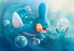  bubble creature gen_3_pokemon mudkip no_humans pokemon pokemon_(creature) reflection signature tiina underwater 