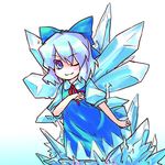  bow cirno one_eye_closed smile solo stroma touhou 