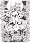  absurdres ex-keine fujiwara_no_mokou greyscale hat highres horns kamishirasawa_keine long_hair monochrome multiple_girls nobita ribbon touhou traditional_media 