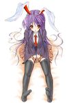  animal_ears bunny_ears feet necktie piromizu purple_hair red_neckwear reisen_udongein_inaba sitting solo thighhighs touhou 