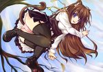  amano_chiharu animal_ears bad_id bad_pixiv_id brown_hair cat_ears cat_tail copyright_request long_hair panties ribbon skirt solo tail thighhighs underwear 