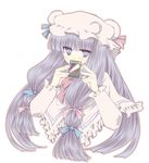  card crescent hat holding holding_card kokono_coco long_hair patchouli_knowledge purple_eyes purple_hair ribbon solo touhou very_long_hair 