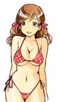  :d bikini blush breasts brown_eyes brown_hair cleavage highleg highleg_bikini highleg_swimsuit large_breasts micro_bikini navel nekomata_naomi open_mouth original plaid plaid_bikini side-tie_bikini smile solo swimsuit twintails underboob 