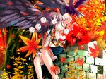  bird black_wings hat leaf long_hair looking_at_viewer purple_hair red_eyes shameimaru_aya shino_(eefy) solo touhou wallpaper wings 