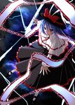  blue_hair capelet hat kurikara lightning nagae_iku ribbon short_hair solo touhou 