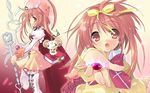  :o akihime_sumomo blush gem itou_noiji jewelry looking_at_viewer multiple_views nanatsuiro_drops open_mouth orange_eyes orange_hair red_hair ribbon ring ruby_(stone) standing tareme thighhighs upper_body wedding_band white_legwear yuki-chan 