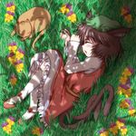  animal_ears cat cat_ears cat_tail chen dappled_sunlight short_hair sleeping solo sunlight tail touhou usakou 