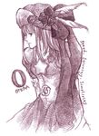 dress feathers flower hat kagawa_sayaka monochrome opera-tan os-tan purple ribbon rose sketch solo 