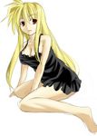  barefoot blonde_hair boshinote breasts cleavage fate_testarossa large_breasts long_hair lowres lyrical_nanoha mahou_shoujo_lyrical_nanoha_strikers red_eyes solo very_long_hair 