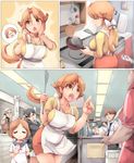  age_difference apron breasts brown_eyes brown_hair comic cooking copyright_request curvy highres housewife huge_breasts knucklecurve long_hair mature mother_and_daughter multiple_girls pencil_skirt ponytail silent_comic skirt teacher 
