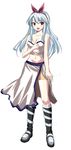  bad_id bad_pixiv_id bare_shoulders blue_hair bow breasts hair_bow hair_ribbon kneehighs medium_breasts midriff puranaria ribbon romancing_saga saga shorts silver_hair skirt socks solo 