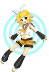  blonde_hair green_eyes kagamine_rin midriff pochi_(pochi-goya) shorts solo vocaloid 