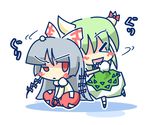  chibi ex-keine fujiwara_no_mokou green_hair kamishirasawa_keine long_hair multiple_girls ribbon touhou yukiduki 