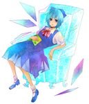  armchair blue_hair book bow chair cirno full_body hinowa_kuguri ribbon short_hair sitting solo touhou 