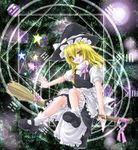  asahina blonde_hair broom broom_riding flying hat kirisame_marisa long_hair magic_circle octagram ribbon sidesaddle solo star_of_lakshmi touhou 