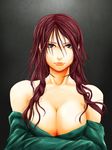  bare_shoulders blue_eyes breasts cleavage highres hong_meiling large_breasts ledjoker07 long_hair red_hair solo touhou undressing 