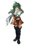  bad_id bad_pixiv_id boots dark_skin emerada_(xenogears) green_eyes green_hair highres long_hair magic navel outstretched_hand pussan scarf solo torn_clothes xenogears younger 
