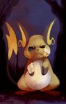  absurdres annoyed bad_deviantart_id bad_id bandages black_eye brown_eyes commentary frown full_body gen_1_pokemon glitchedpuppet highres injury no_humans pokemon pokemon_(creature) purple_background raichu signature solo standing v-shaped_eyebrows 