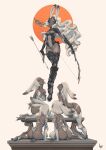  5girls animal_ears arrow_(projectile) ass bow_(weapon) claws closed_eyes dark-skinned_female dark_skin final_fantasy final_fantasy_xii floating fran_(ff12) grey_hair highres holding holding_bow_(weapon) holding_weapon kumanz long_hair looking_at_another looking_up multiple_girls navel pelvic_curtain rabbit_ears see-through_clothes stomach very_long_hair viera weapon 