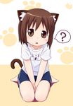  ? animal_ears bad_id bad_pixiv_id brown_eyes brown_hair cat_ears cat_tail collarbone mika-shi original paw_print short_hair sitting solo tail v_arms 