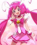  :d bike_shorts bow choker cure_happy eyelashes head_wings hoshizora_miyuki long_hair magical_girl open_mouth pink pink_bow pink_choker pink_eyes pink_hair pink_shorts pink_skirt precure shorts shorts_under_skirt skirt smile smile_precure! solo tiara twintails yanagida_fumita 