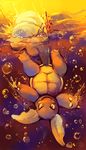  absurdres bad_deviantart_id bad_id bubble commentary creature full_body gen_1_pokemon glitchedpuppet highres no_humans orange_(color) partially_submerged pokemon pokemon_(creature) purple signature smile solo splashing upside-down v-shaped_eyebrows wartortle water 