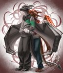  clothing dragon duo fins gay grey grey_scales hands_in_pockets hoodie khyaber khyaber_(character) male morghus pants red_scales scalie size_difference standing sweater trousers wings 