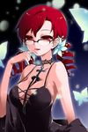 bare_shoulders breasts bug butterfly choker cross dress drill_hair flower glasses insect jewelry large_breasts lowres necklace open_mouth red_eyes red_hair smile solo strap_gap sword_girls ubina vernika_answer 