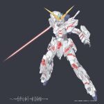  beam_saber beam_sword beam_weapon energy energy_sword english_commentary grey_background gundam gundam_unicorn highres holding holding_beam_saber holding_sword holding_weapon mecha mobile_suit no_humans psycho_frame robot simple_background sword unicorn_gundam v-fin wdy1000 weapon 