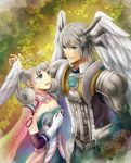  1girl artist_request blue_eyes brother_and_sister elbow_gloves gloves head_wings kallian melia siblings silver_hair source_request white_hair xenoblade_(series) xenoblade_1 