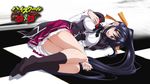  black_legwear checkered checkered_floor floor high_school_dxd highres himejima_akeno long_hair lying school_uniform socks solo wallpaper 