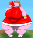 alythewolfcat amy_rose animal_crossing anthro belly big_belly big_breasts bitty_(animal_crossing) breasts brown_hair clothing common_hippopotamus cosplay dress female hair hi_res hippopotamid huge_breasts huge_hips hyper hyper_hips mammal morbidly_obese nintendo obese overweight pink_body sega solo sonic_the_hedgehog_(series) tablet_computer tablet_pen wide_hips wristband